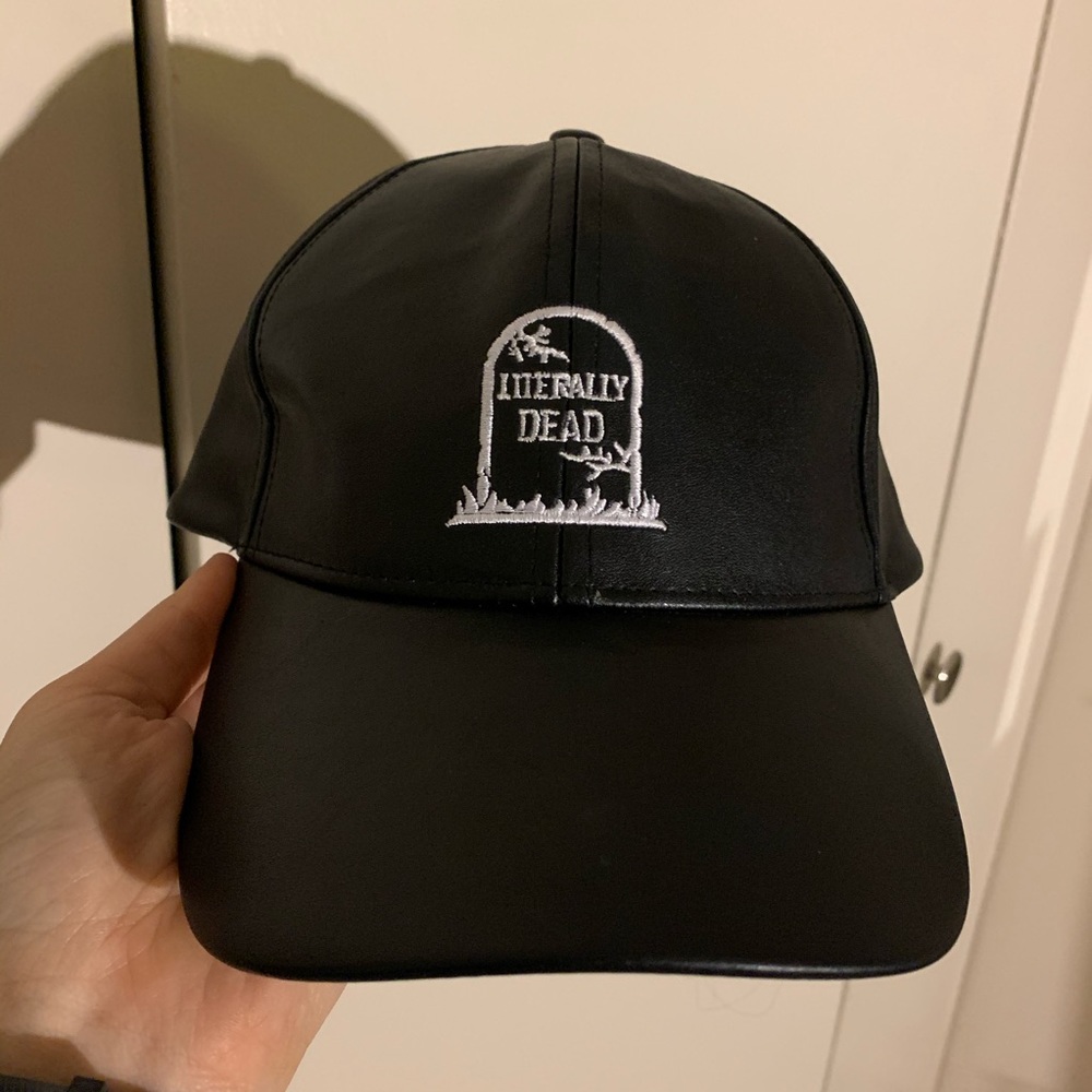 *SOLD* “Literally Dead” faux leather baseball cap